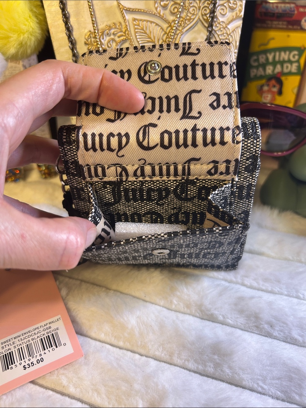 Juicy Couture Black and Beige Mini Envelope Chain Wallet - Picture 2 of 4